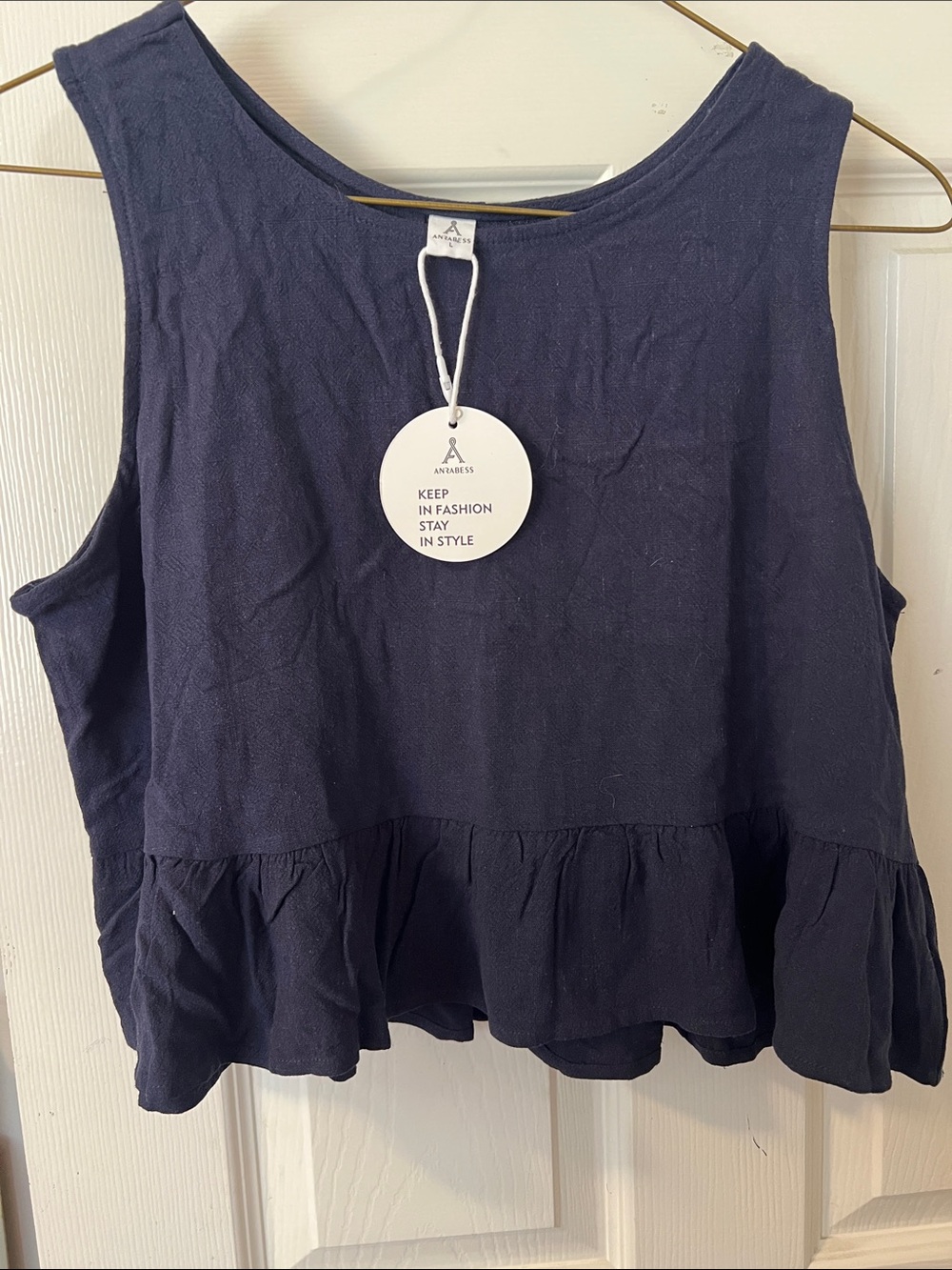 ANRABESS NWT Sleeveless Ruffle-Hem Tank Top in Navy